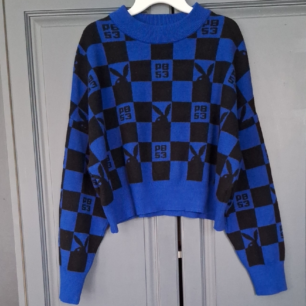 Playboy Blue and Black Patterned Sweater